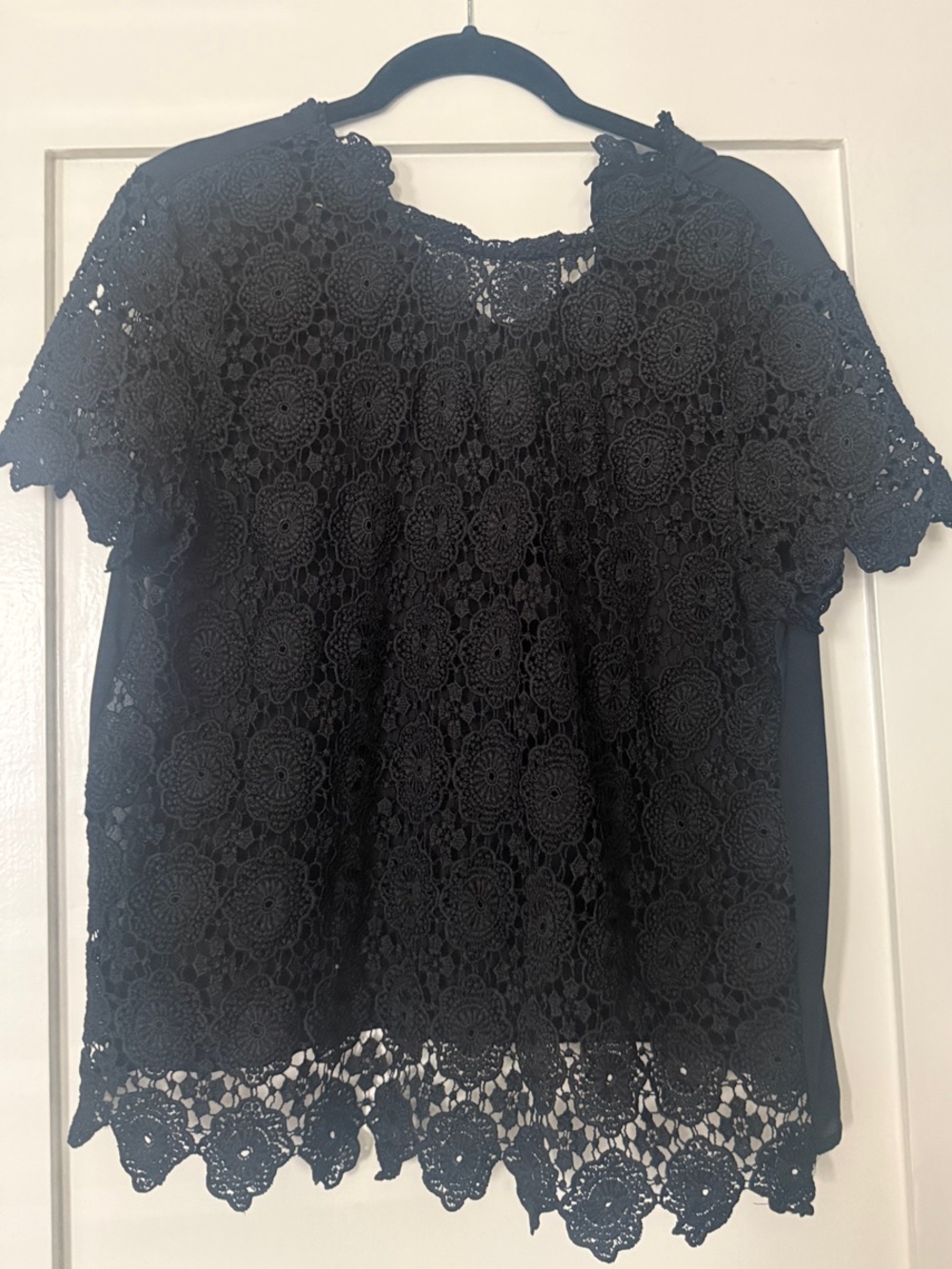 Black Crochet Lace Short Sleeve Top